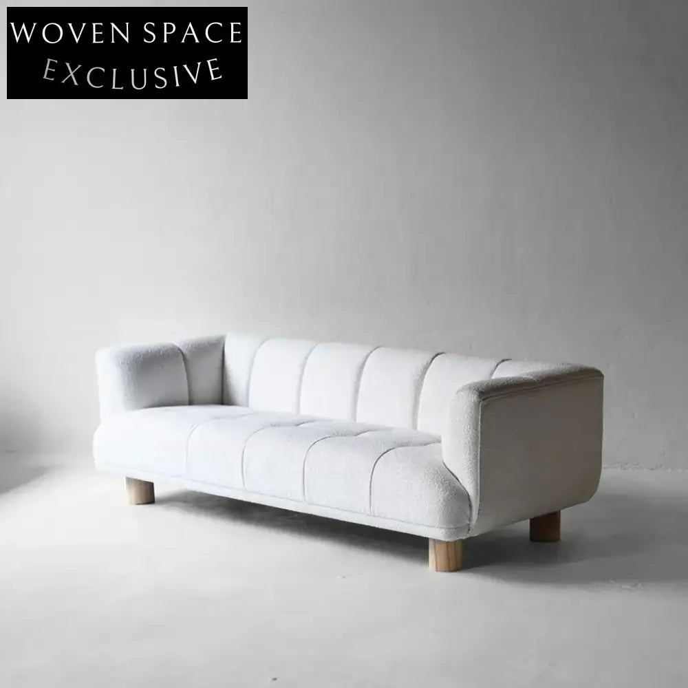Plush White Boucle Three-Seat Sofa – Modern Living Room Couch Furniture