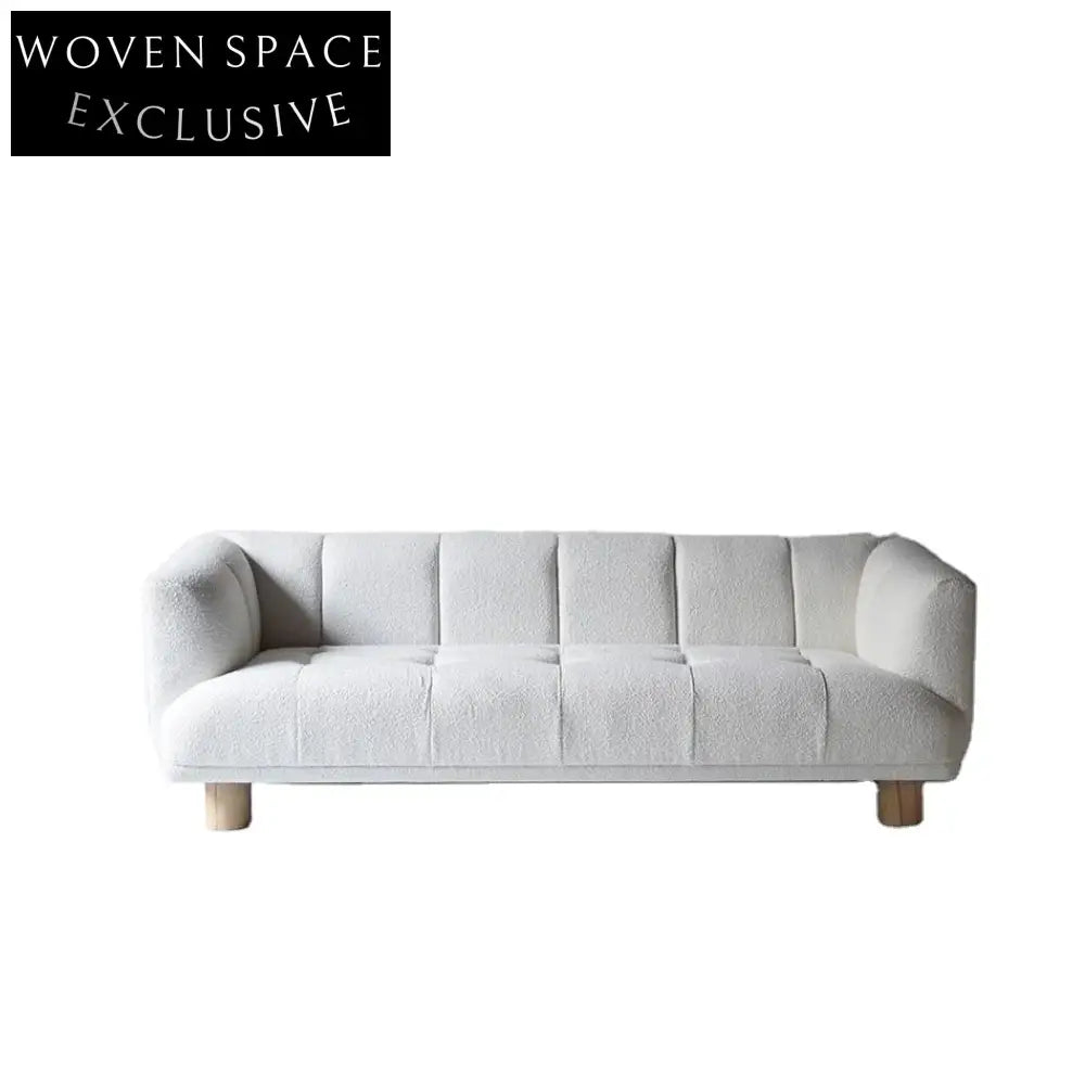 Plush White Boucle Three-Seat Sofa – Modern Living Room Couch Furniture