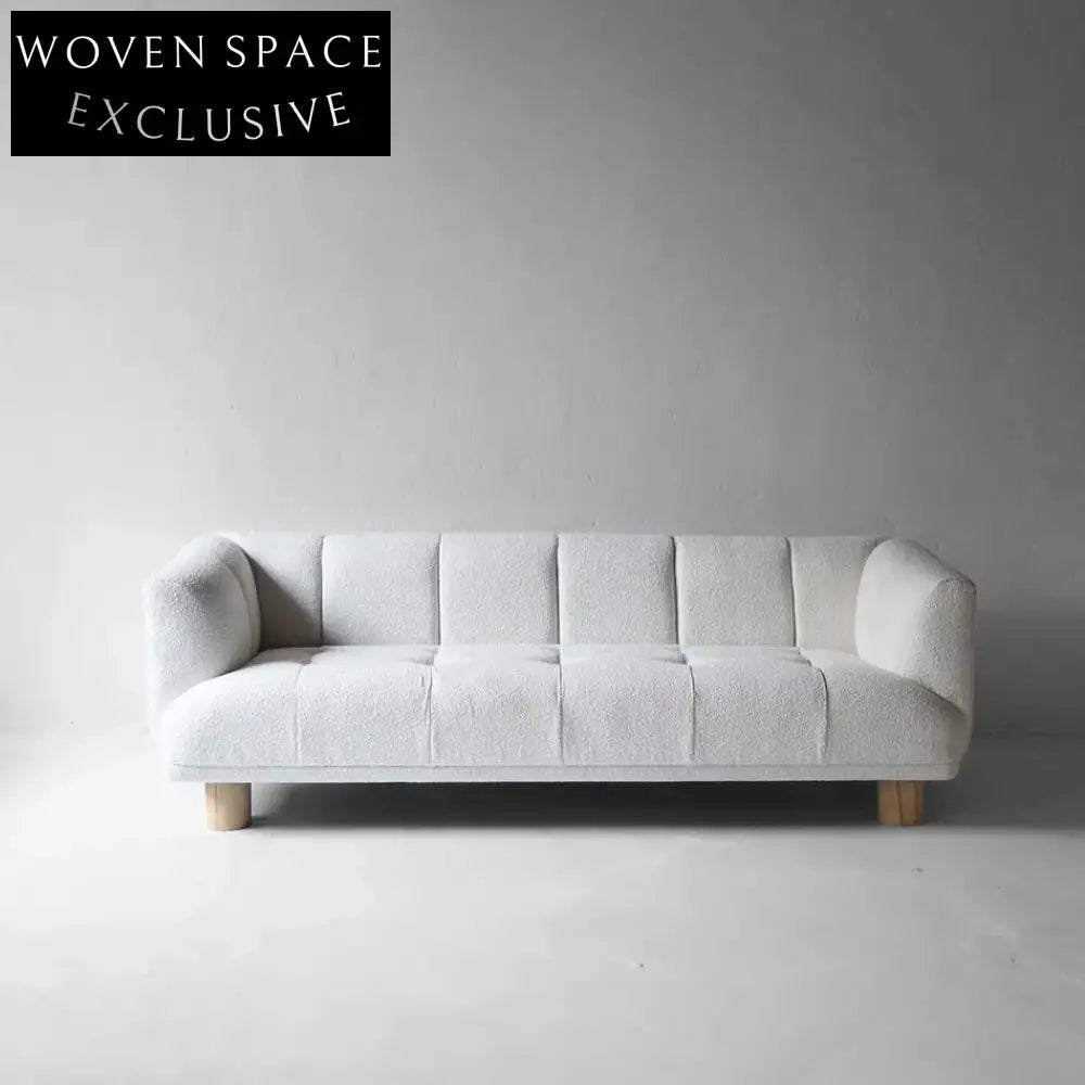 Plush White Boucle Three-Seat Sofa – Modern Living Room Couch Furniture