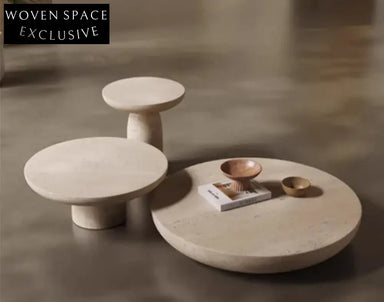 Elegant Tostone Beige Natural Travertine Round Coffee Table for Modern Living