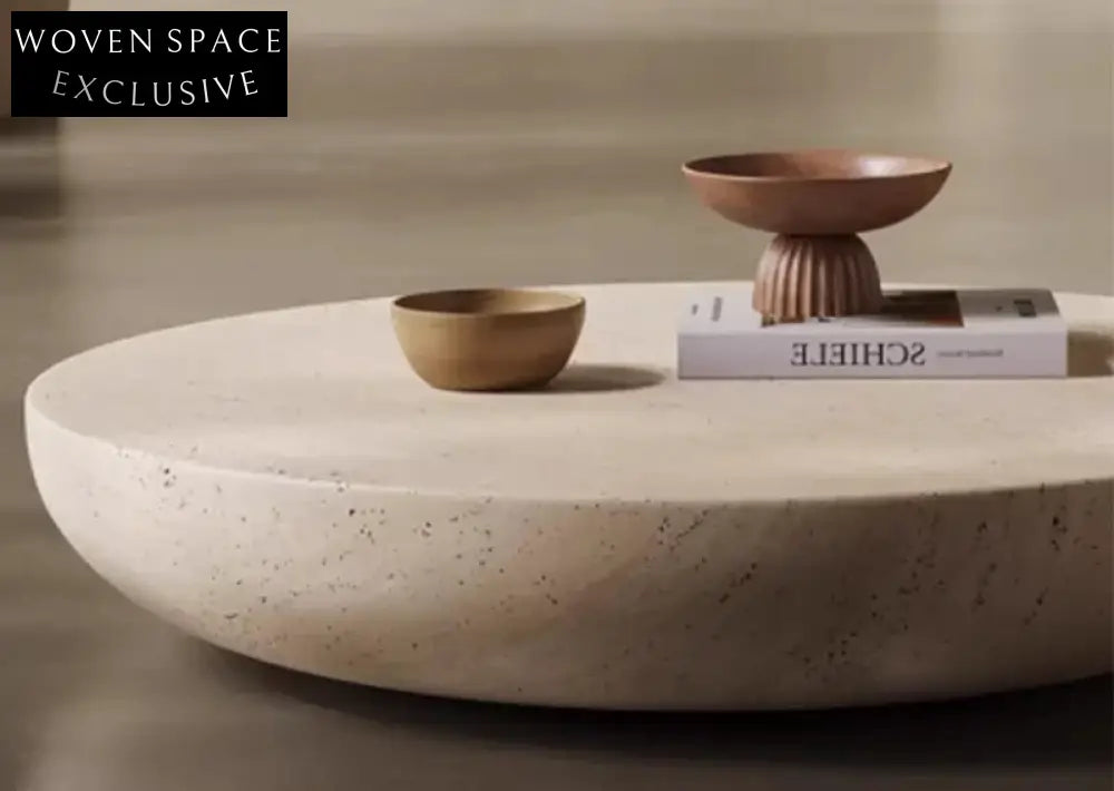 Elegant Tostone Beige Natural Travertine Round Coffee Table for Modern Living