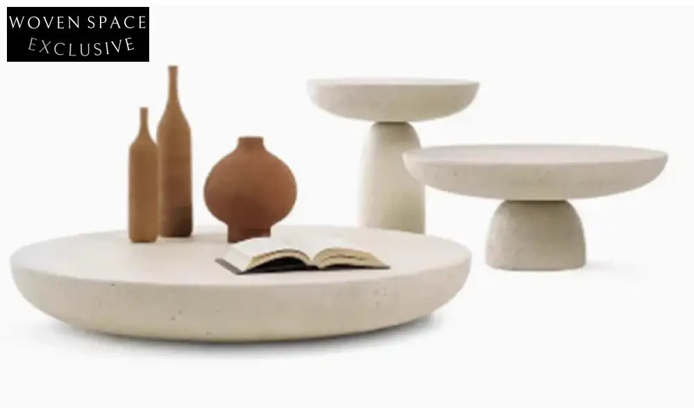 Elegant Tostone Beige Natural Travertine Round Coffee Table for Modern Living