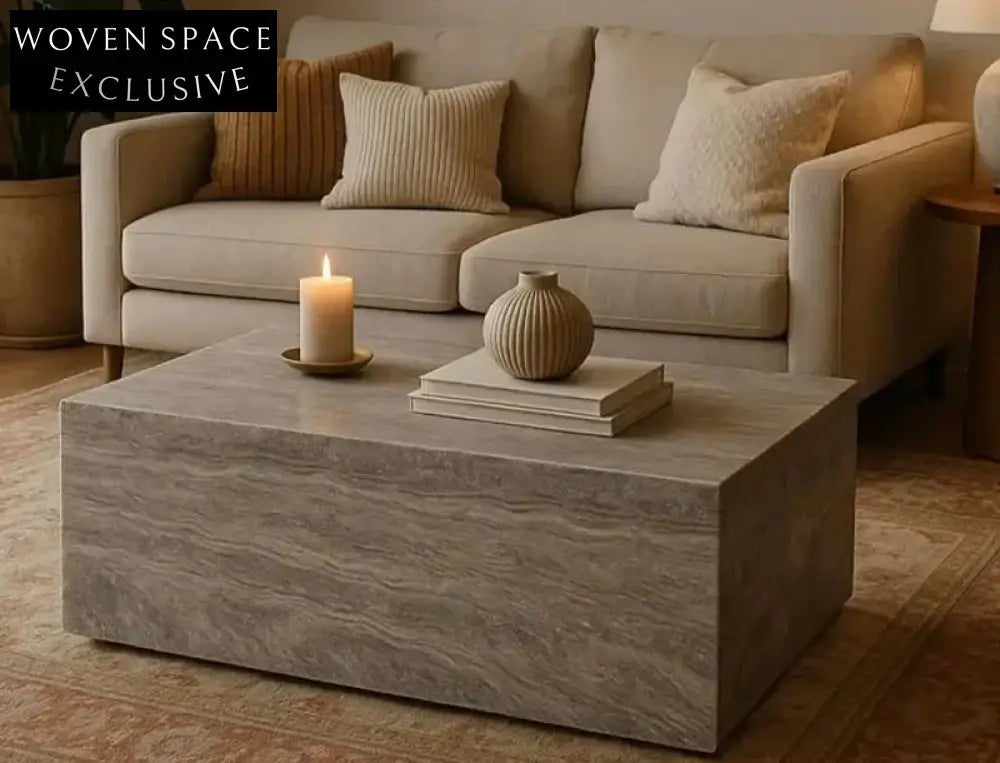 Elegant Tostone Grey Silver Travertine Coffee Table for Modern Living Spaces