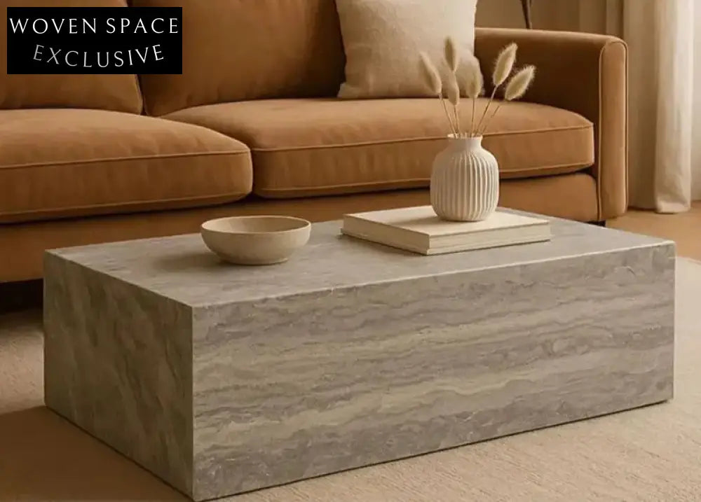 Elegant Tostone Grey Silver Travertine Coffee Table for Modern Living Spaces