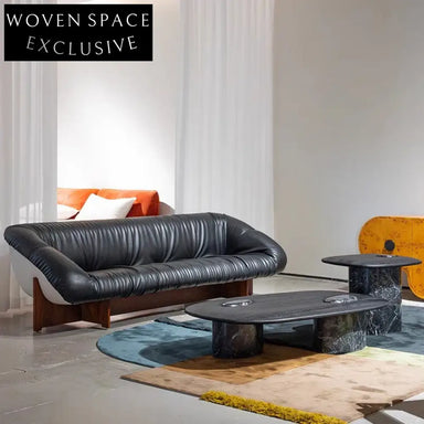 Premium Black Leather Sectional Sofa with Wooden Legs and Modular Design