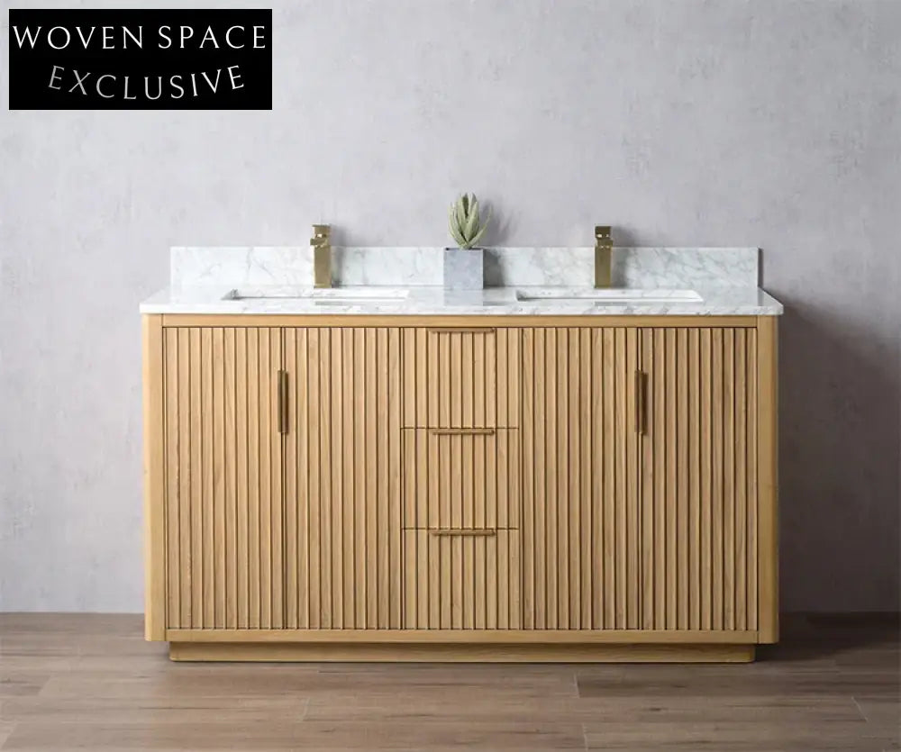 Premium Double Sink Solid Wood Bathroom Vanity Set with Carrara Marble Top
