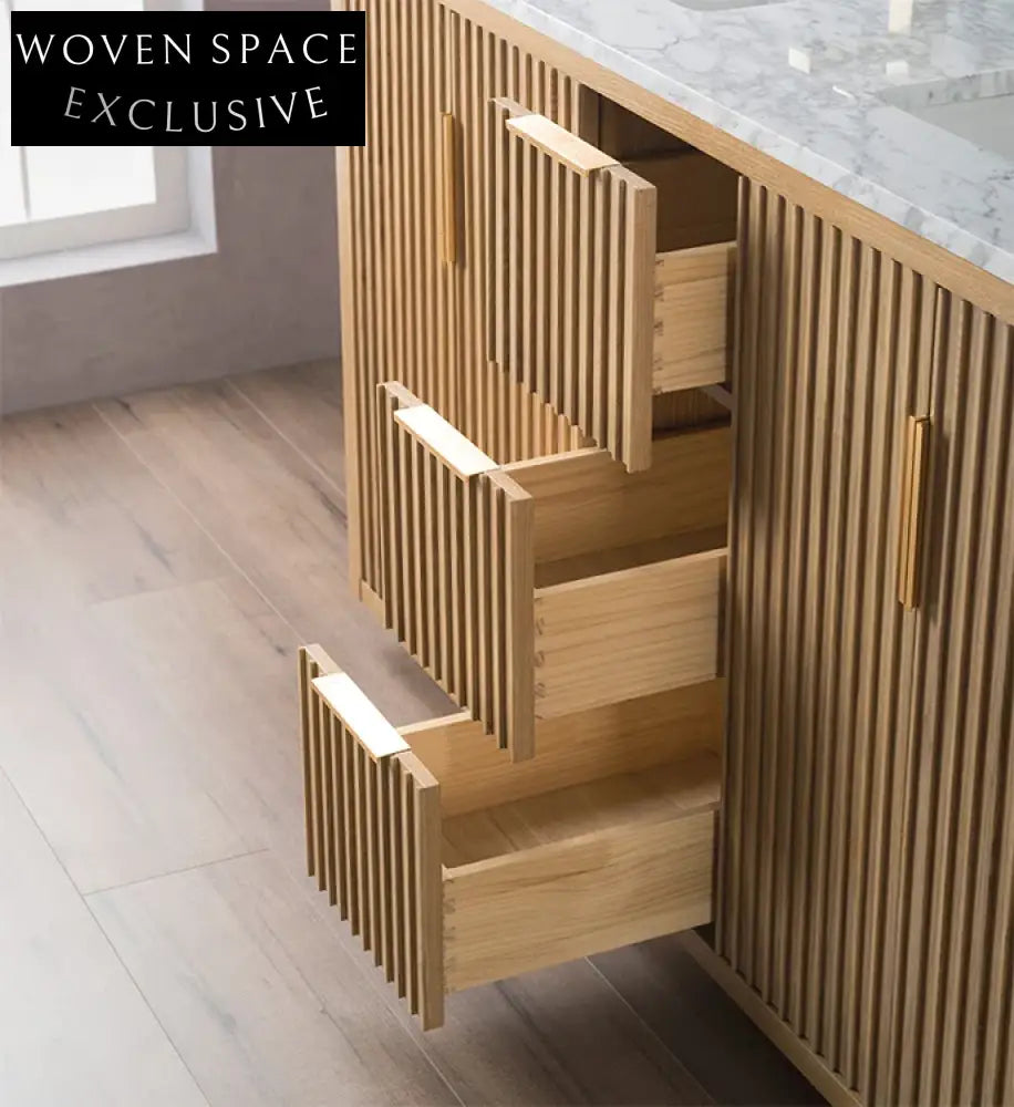 Premium Double Sink Solid Wood Bathroom Vanity Set with Carrara Marble Top