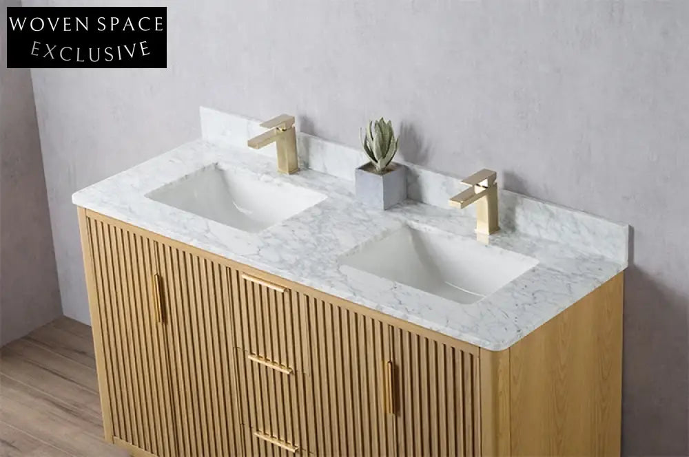 Premium Double Sink Solid Wood Bathroom Vanity Set with Carrara Marble Top