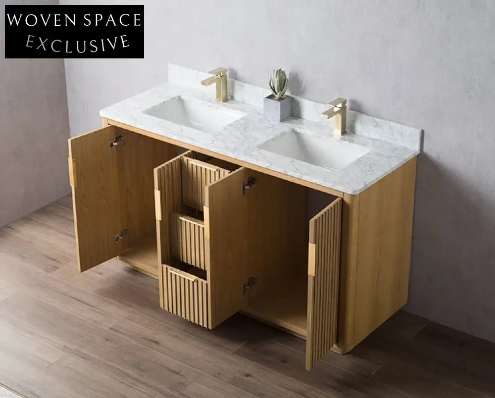 Premium Double Sink Solid Wood Bathroom Vanity Set with Carrara Marble Top