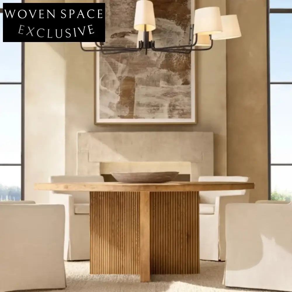 High-End Customizable Solid Oak Round Dining Table & Chair Set