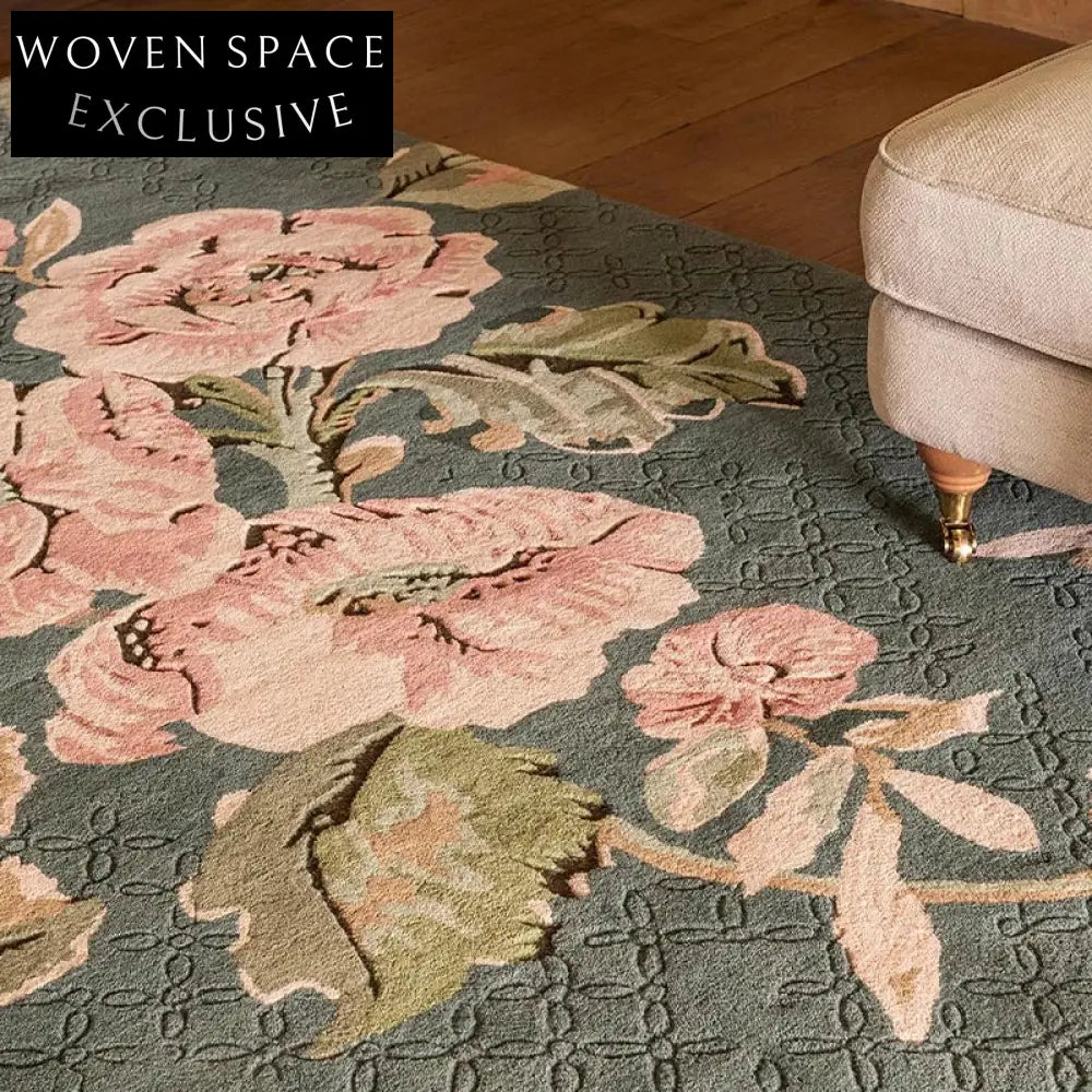 Premium Handmade Wool Carpet: Vintage Pink Green Floral Design for Modern Homes
