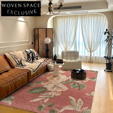 Premium Handmade Wool Carpet: Vintage Pink Green Floral Design for Modern Homes
