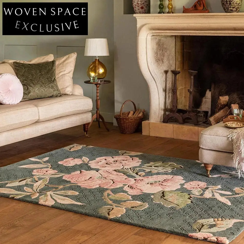 Premium Handmade Wool Carpet: Vintage Pink Green Floral Design for Modern Homes