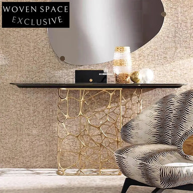 Premium Italian Marble Console Table with Gold Stainless Steel Modern Design
