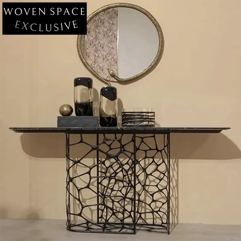 Premium Italian Marble Console Table with Gold Stainless Steel Modern Design