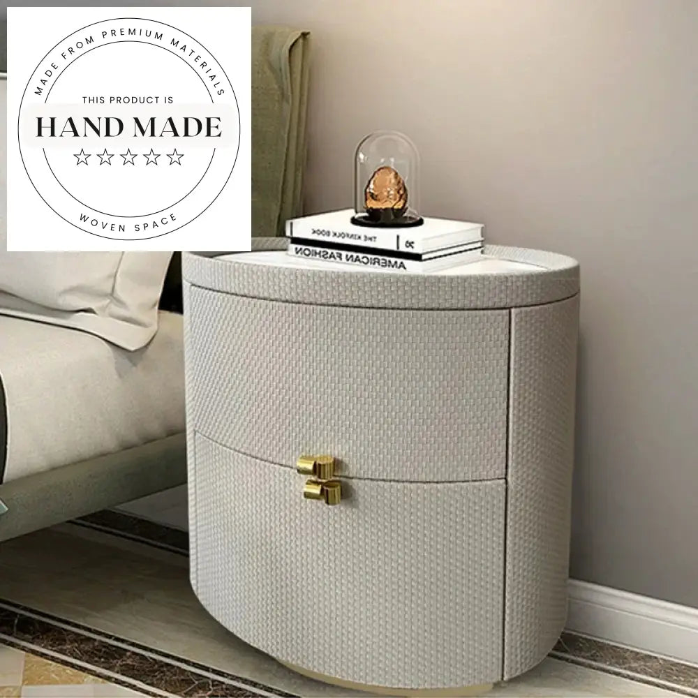 Premium Italian Style Leather Marble Top Two Drawer Bedside Table