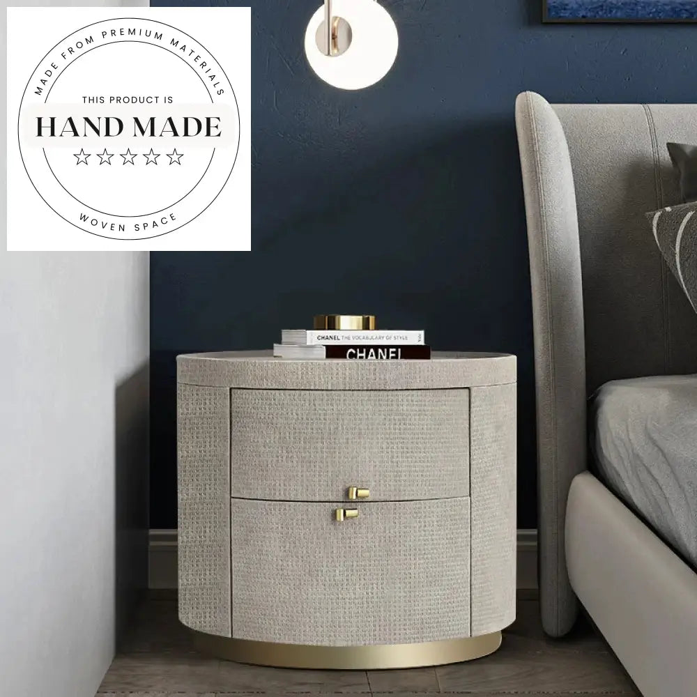 Premium Italian Style Leather Marble Top Two Drawer Bedside Table