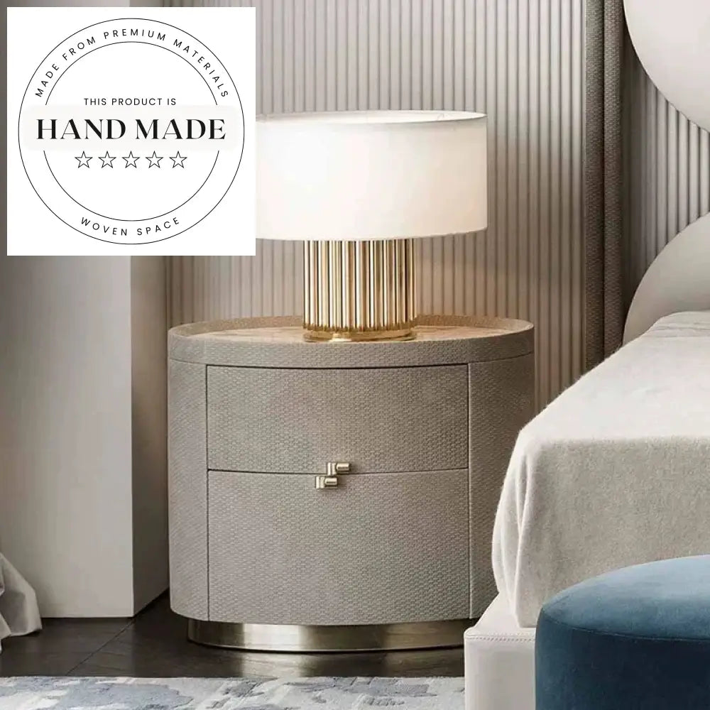 Premium Italian Style Leather Marble Top Two Drawer Bedside Table