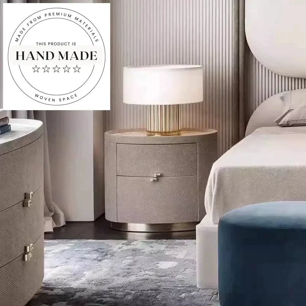 Premium Italian Style Leather Marble Top Two Drawer Bedside Table