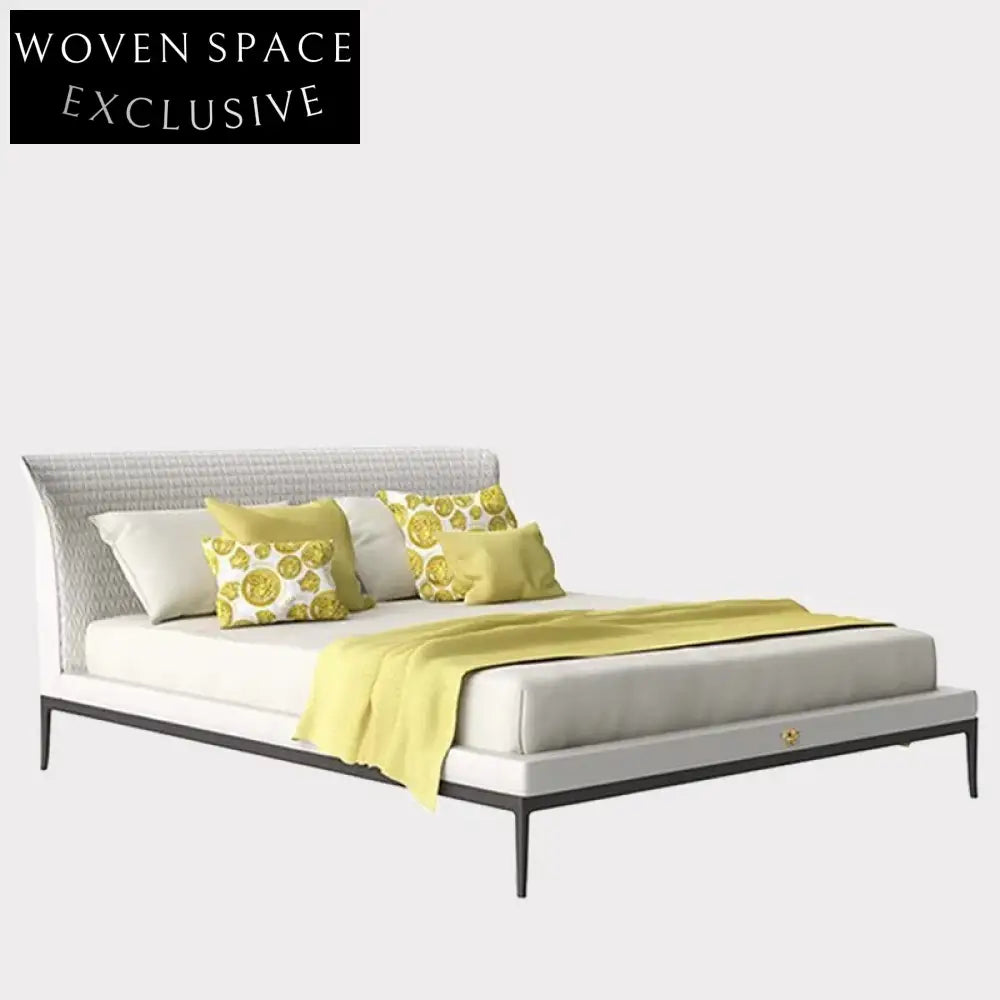 Premium Italy Leather Upholstered Bed Frame with High Headboard Minimalist Design