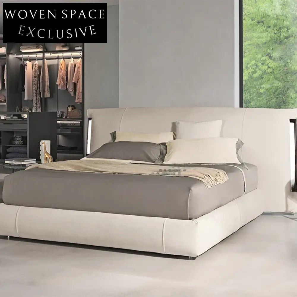Premium Leather King Size Bed with Solid Wood Frame and Modern Metal Legs