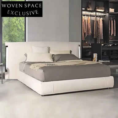 Premium Leather King Size Bed with Solid Wood Frame and Modern Metal Legs