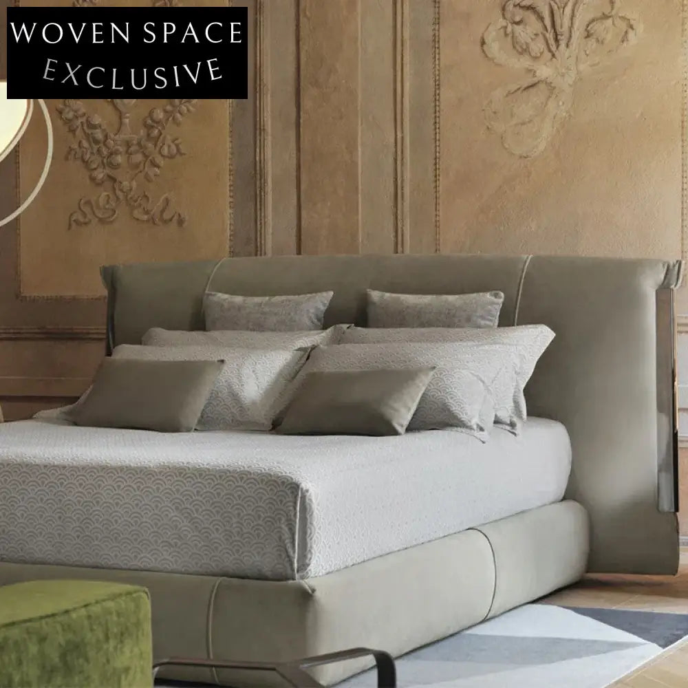 Premium Leather King Size Bed with Solid Wood Frame and Modern Metal Legs