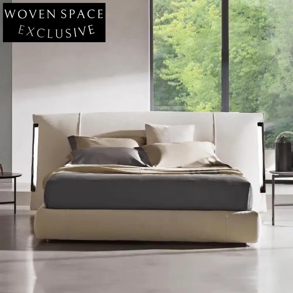 Premium Leather King Size Bed with Solid Wood Frame and Modern Metal Legs