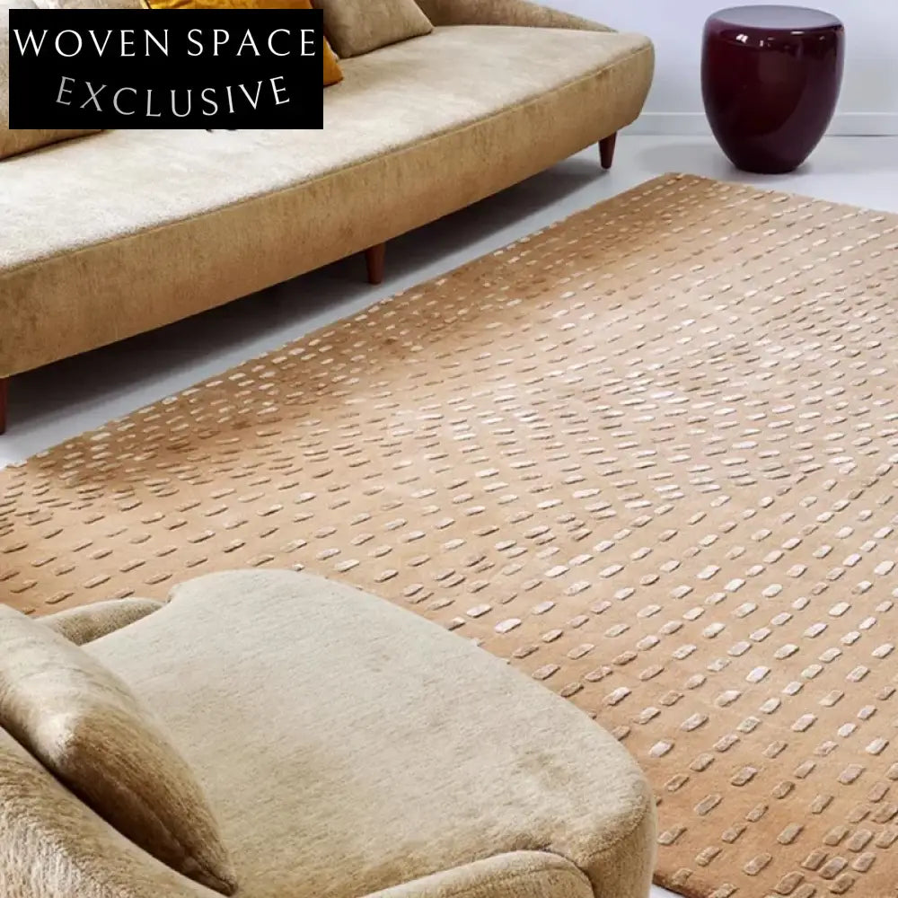 Premium Modern Cream Hand-Tufted Living Room Area Rug - Customizable Soft Polyester Carpet