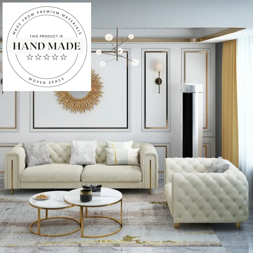 Premium Modern White Velvet Sectional with Elegant Polished Metal Legs Sofa