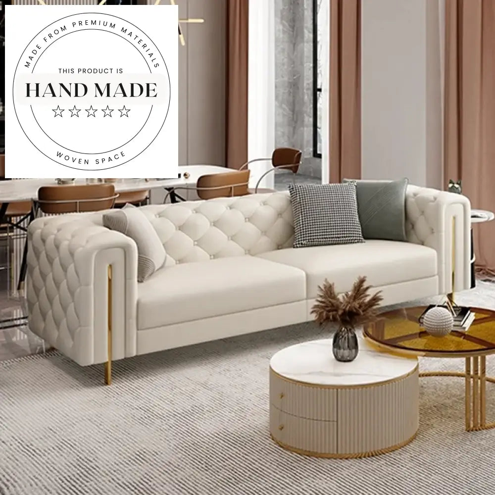 Premium Modern White Velvet Sectional with Elegant Polished Metal Legs Sofa