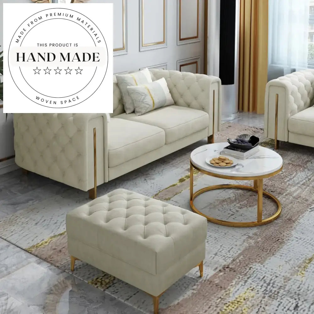 Premium Modern White Velvet Sectional with Elegant Polished Metal Legs Sofa