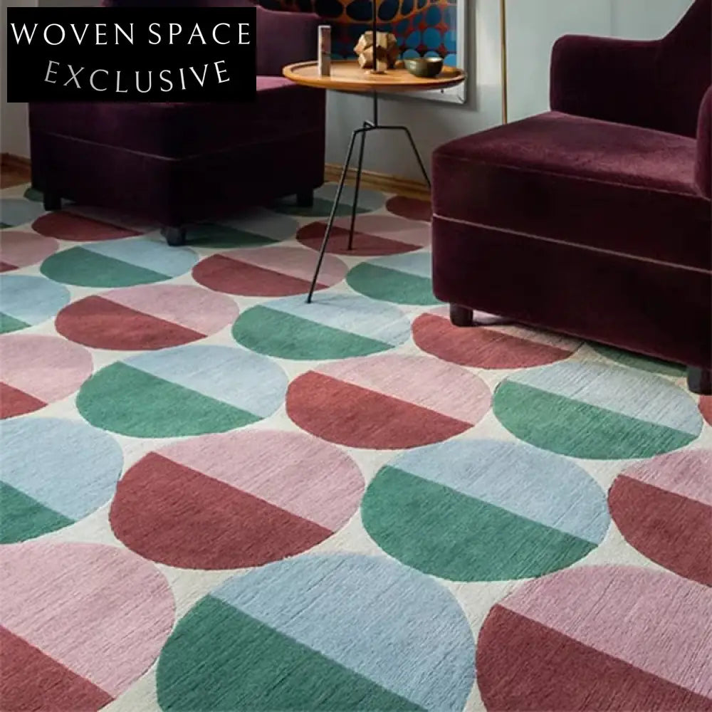 Premium Nordic Geometric Pattern Area Rug, Retro Style Handcrafted Polyester Carpet for Home Decor