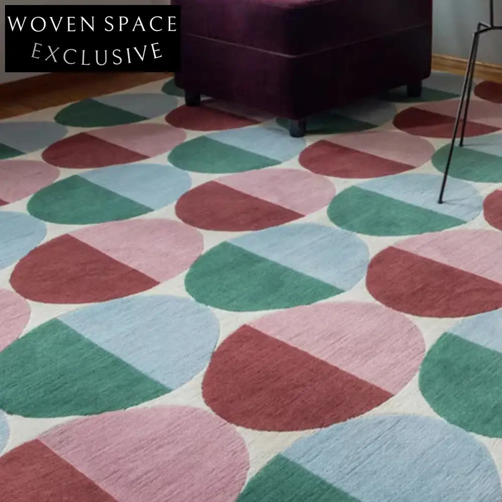 Premium Nordic Geometric Pattern Area Rug, Retro Style Handcrafted Polyester Carpet for Home Decor