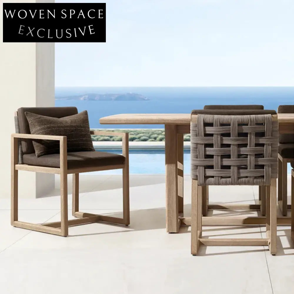 Premium Outdoor Solid Teak Wood Dining Set with Rattan Wicker Chairs