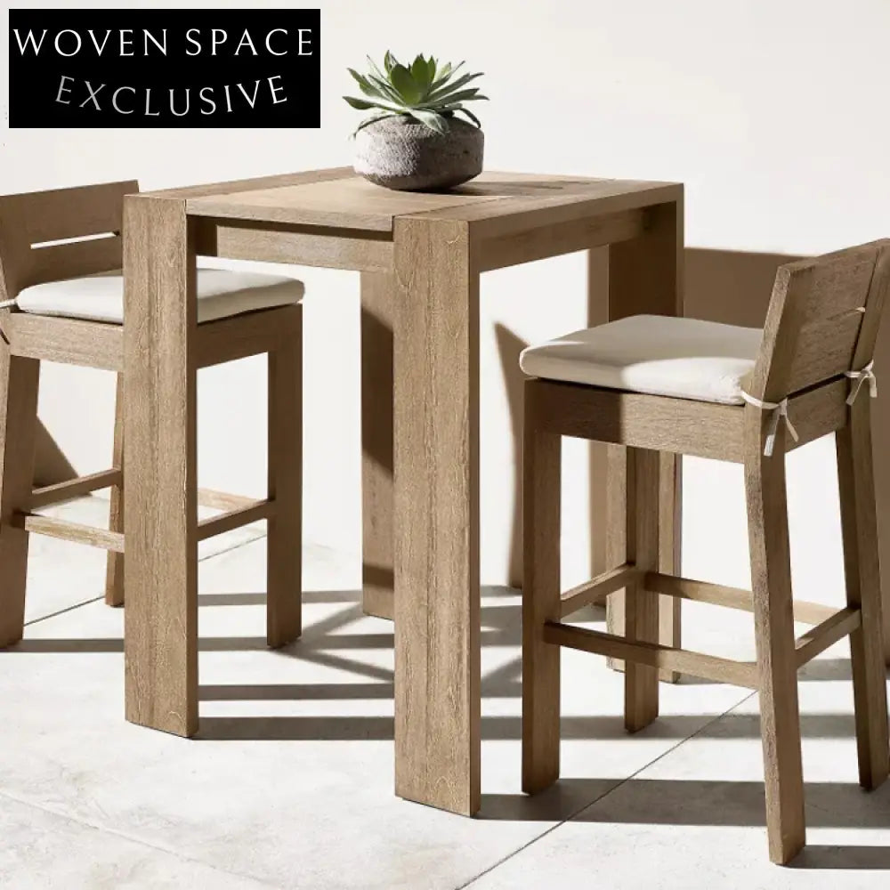 Premium Outdoor Teak Wood Bar Set: Durable Patio Bar Stools & Table
