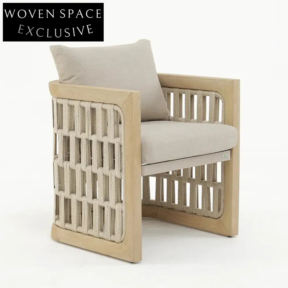 Premium Outdoor Teak Wood Dining Chair with Waterproof Fabric and Aluminum Frame