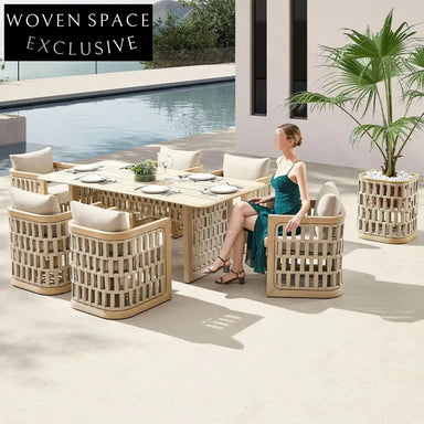 Premium Outdoor Teak Wood Dining Chair with Waterproof Fabric and Aluminum Frame