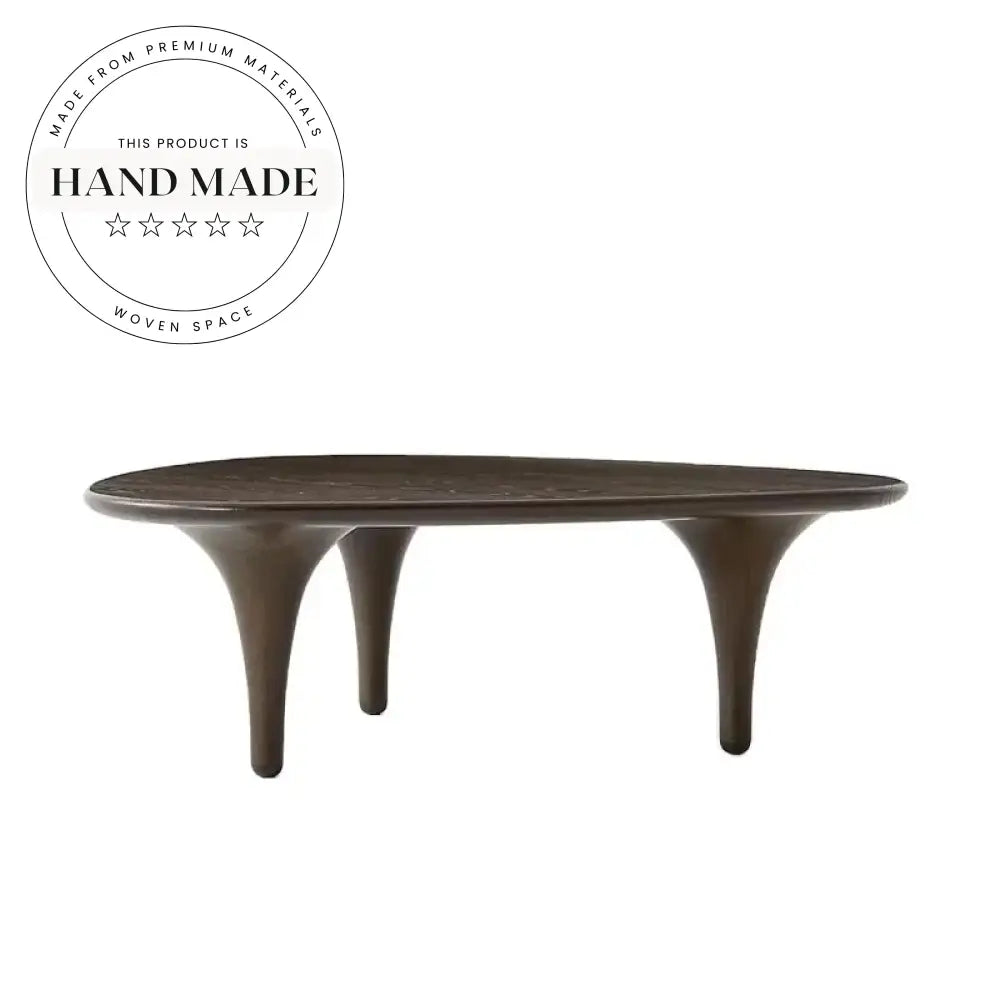 Premium Retro Brown Oak Wood Oval Living Room Coffee Table