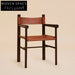 Premium Retro Solid Wood Saddle Leather Armrest Dining Chair Home Restaurant