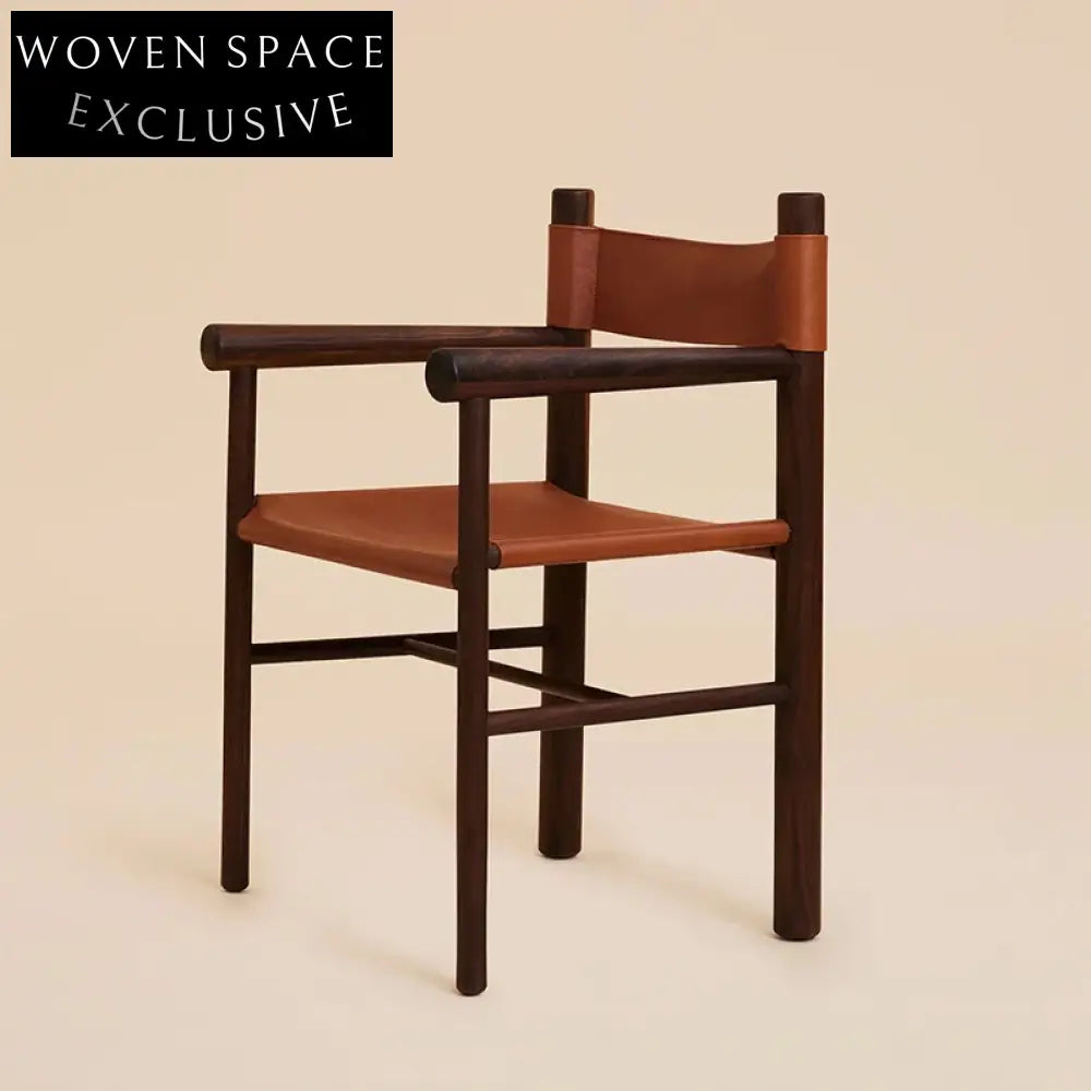 Premium Retro Solid Wood Saddle Leather Armrest Dining Chair Home Restaurant