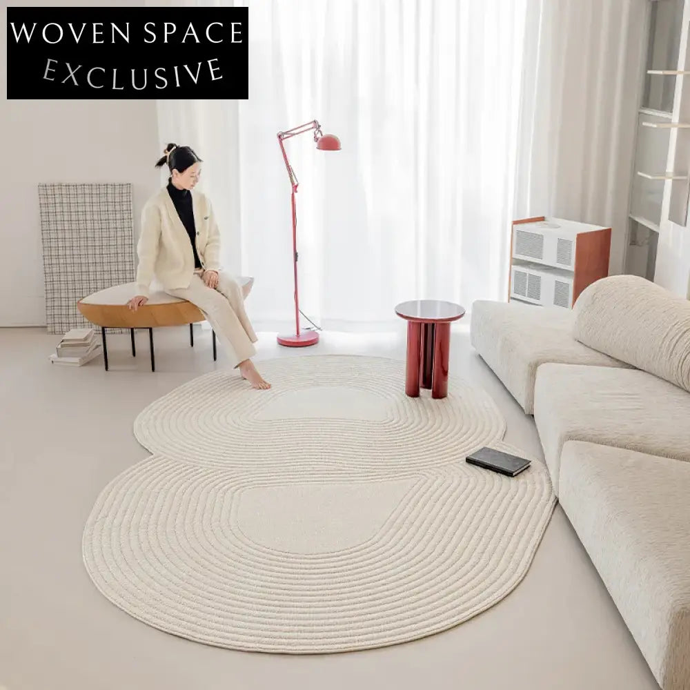 Premium Soft Irregular Cream-Colored Area Rug for Modern Living Room Decor