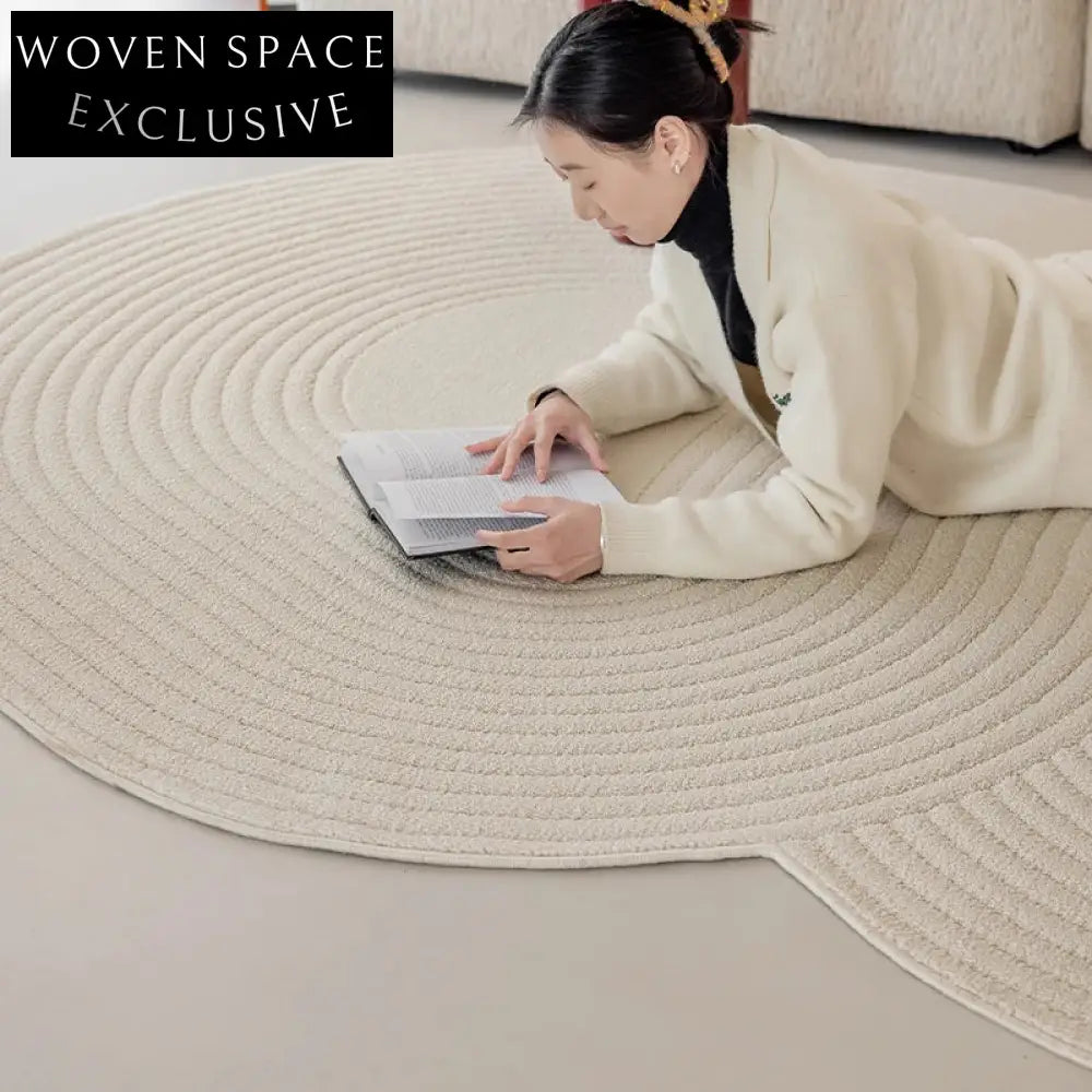 Premium Soft Irregular Cream-Colored Area Rug for Modern Living Room Decor