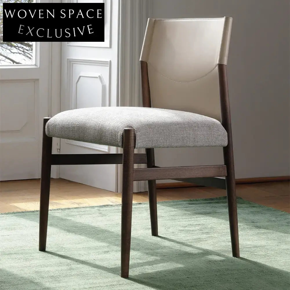 Premium Solid Ash Wood Dining Chair, Ergonomic Saddle Fabric Linen Seat