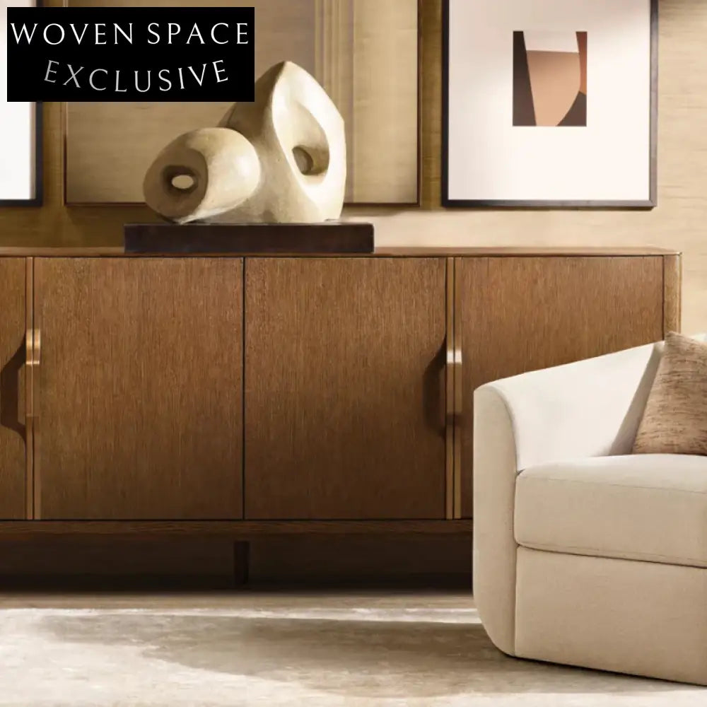 Premium Solid Oak Wood 4-Door Modern Extendable Console Sideboard Storage Cabinet