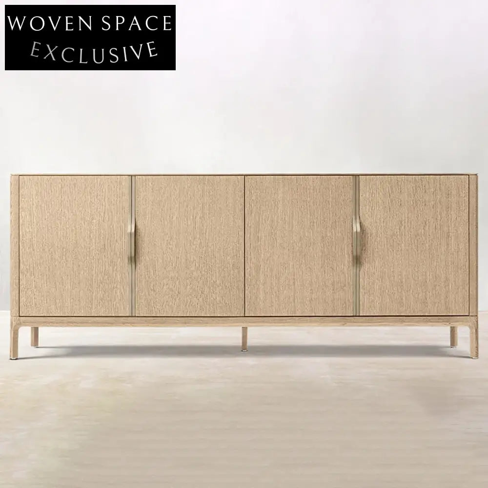 Premium Solid Oak Wood 4-Door Modern Extendable Console Sideboard Storage Cabinet