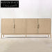 Premium Solid Oak Wood 4-Door Modern Extendable Console Sideboard Storage Cabinet