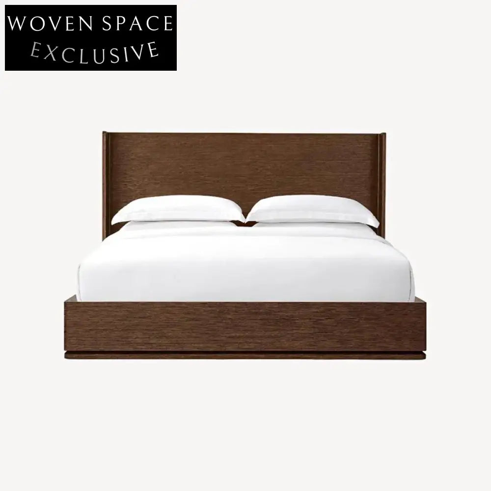 Premium Solid Oak Wood Bed Frame, Modern Minimalist Design, High Headboard