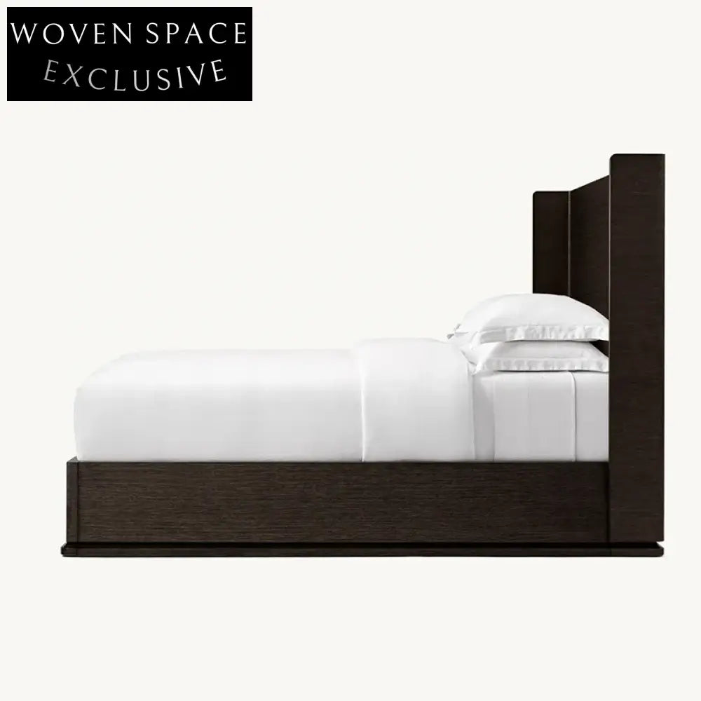 Premium Solid Oak Wood Bed Frame, Modern Minimalist Design, High Headboard