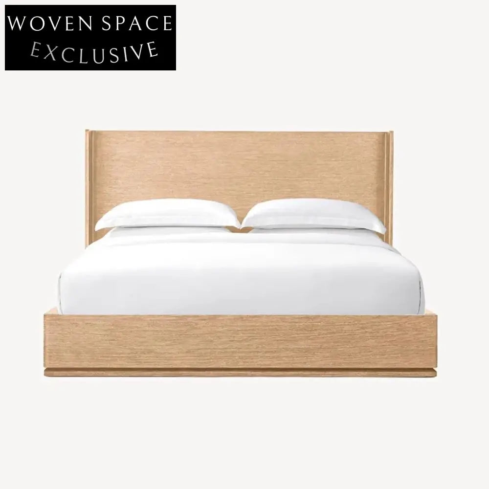 Premium Solid Oak Wood Bed Frame, Modern Minimalist Design, High Headboard